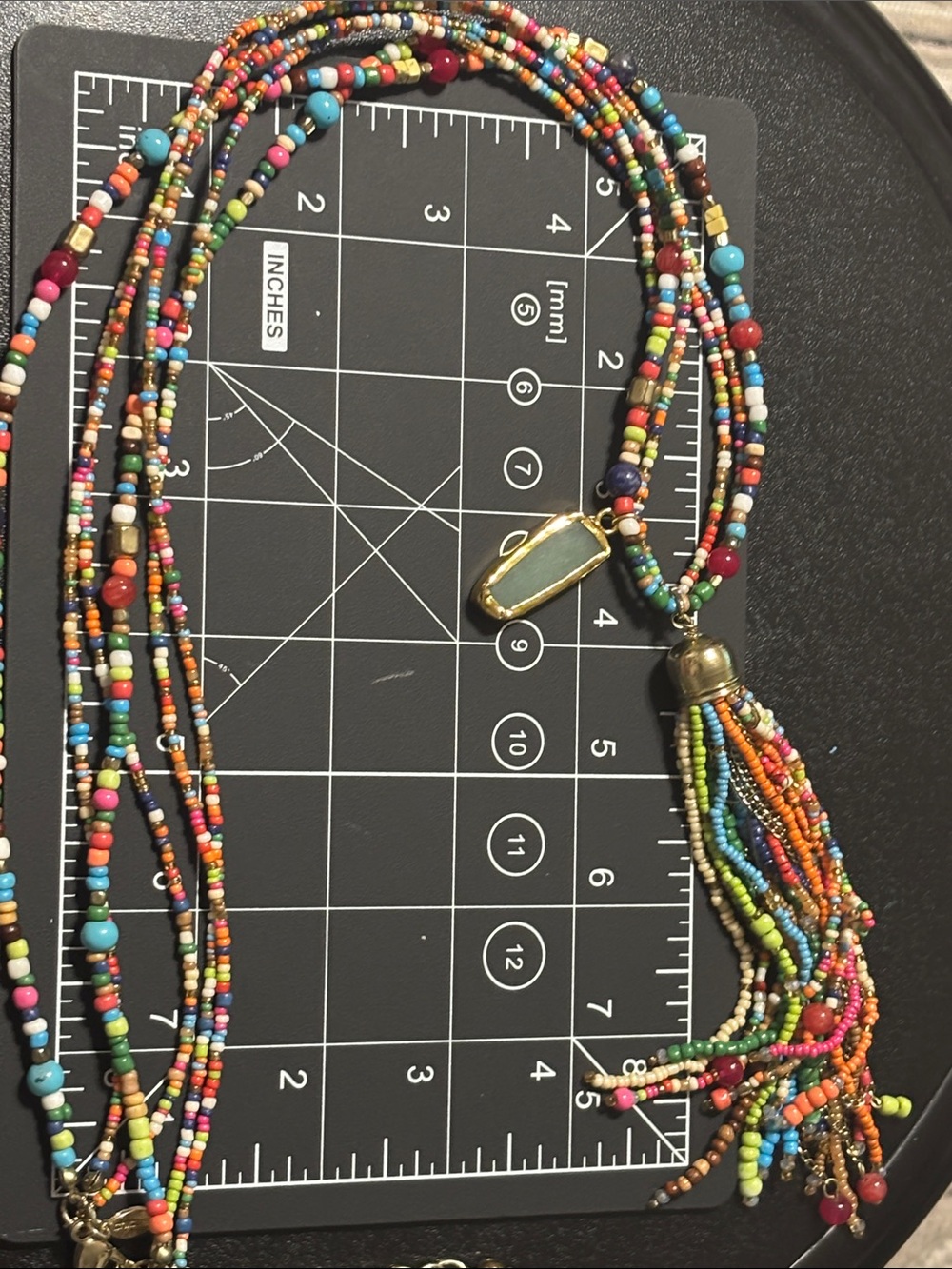 Chico's Multicolor Seed-Bead Tassel Necklace with Gem Pendant - Picture 11 of 16